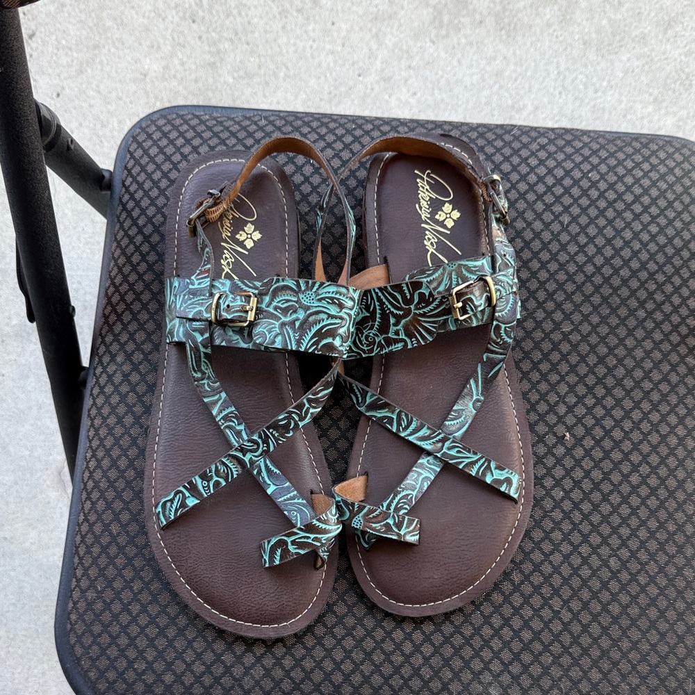 Patricia Nash Turquoise and Brown Sandals